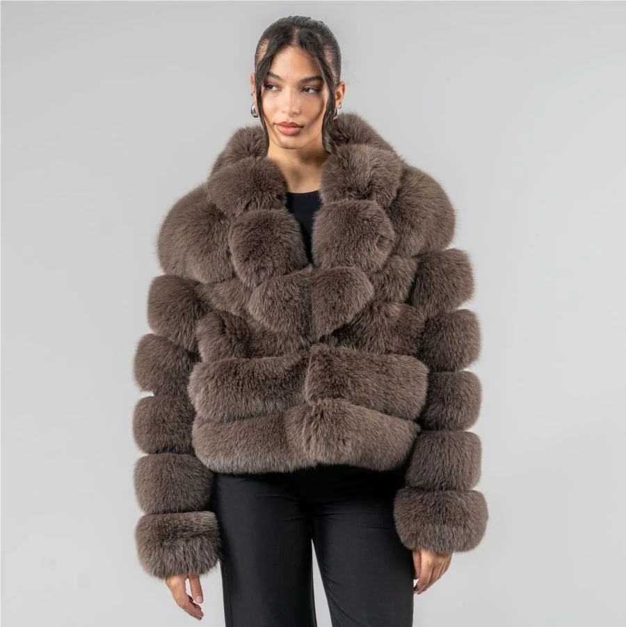 Long Fox Fur Jacket with Front Closure — front reference
