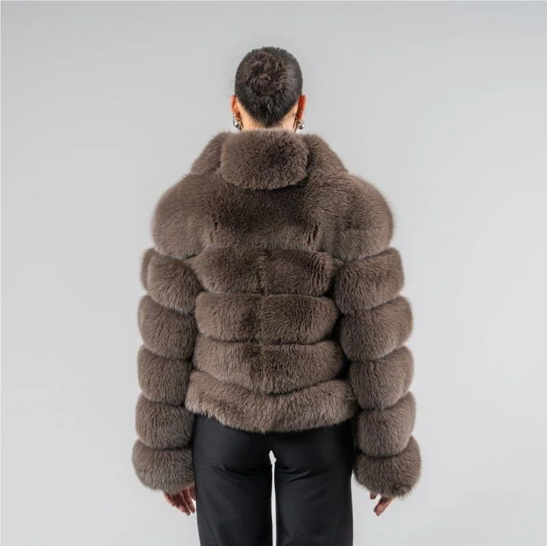 Long Fox Fur Jacket with Front Closure — back view