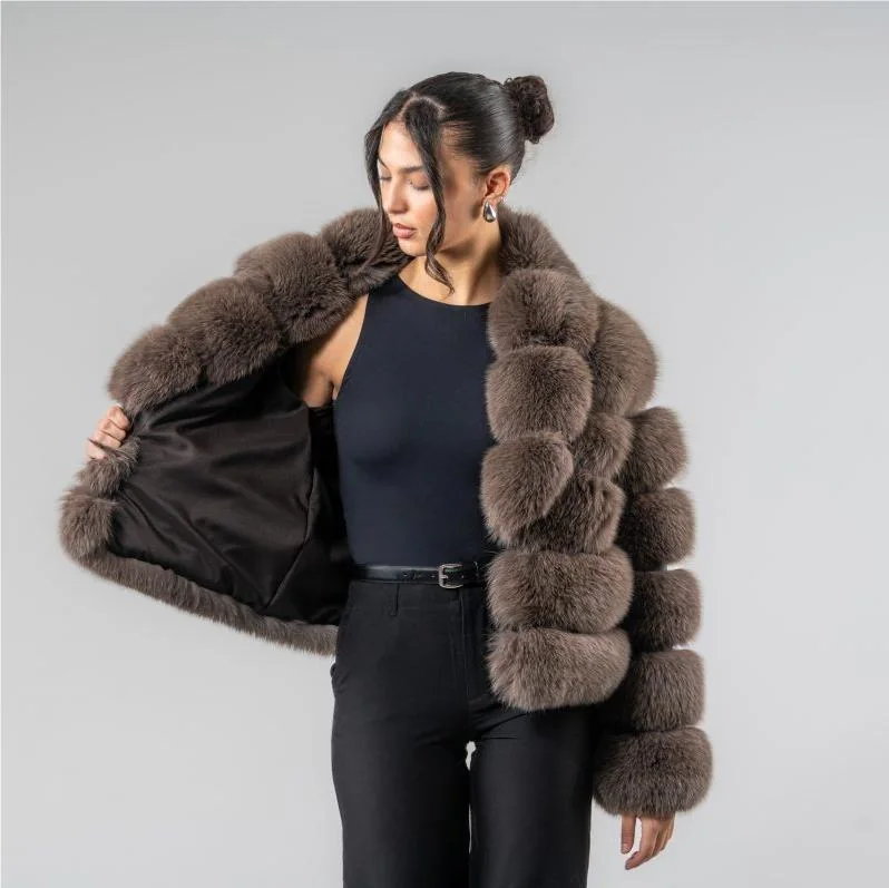 Long Fox Fur Jacket with Front Closure — front opening detail