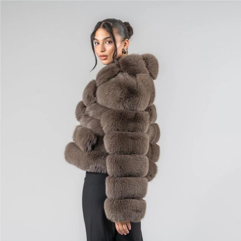 Long Fox Fur Jacket with Front Closure — side view