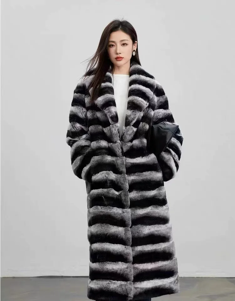 Long Rabbit Fur Coat with Large Lapel — front reference
