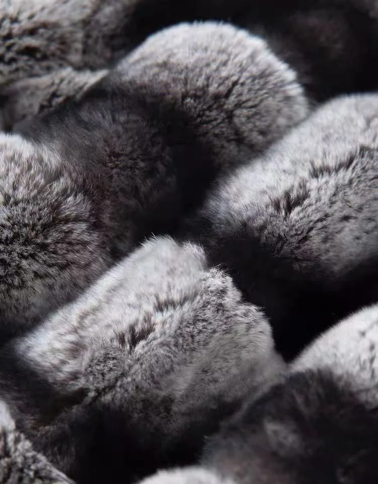 Long Rabbit Fur Coat with Large Lapel — material and construction detail