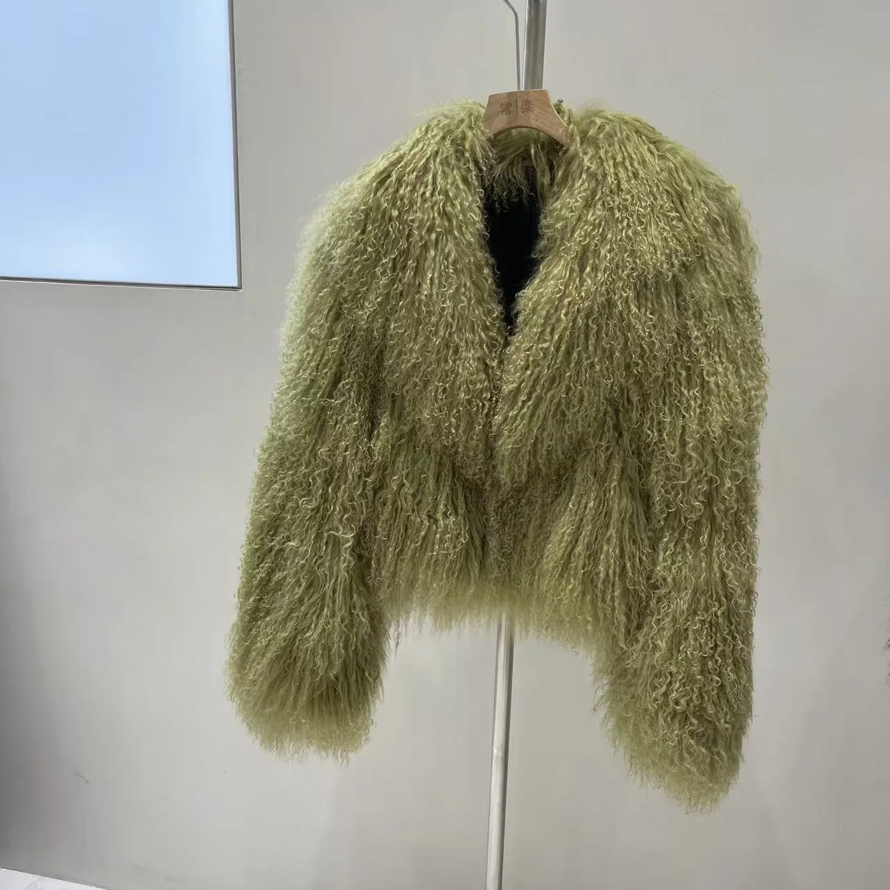 Short-Sleeve Mongolian Wool Fur Jacket — front reference