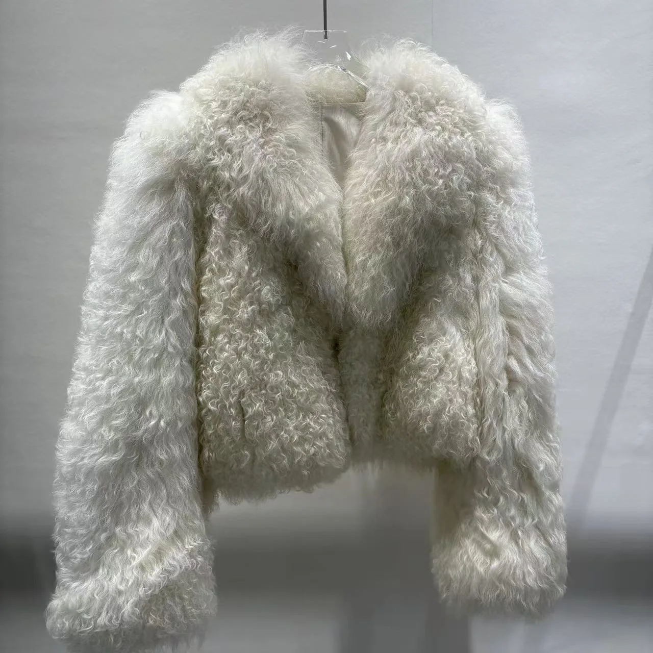 Short White Real Wool Fur Jacket — front reference