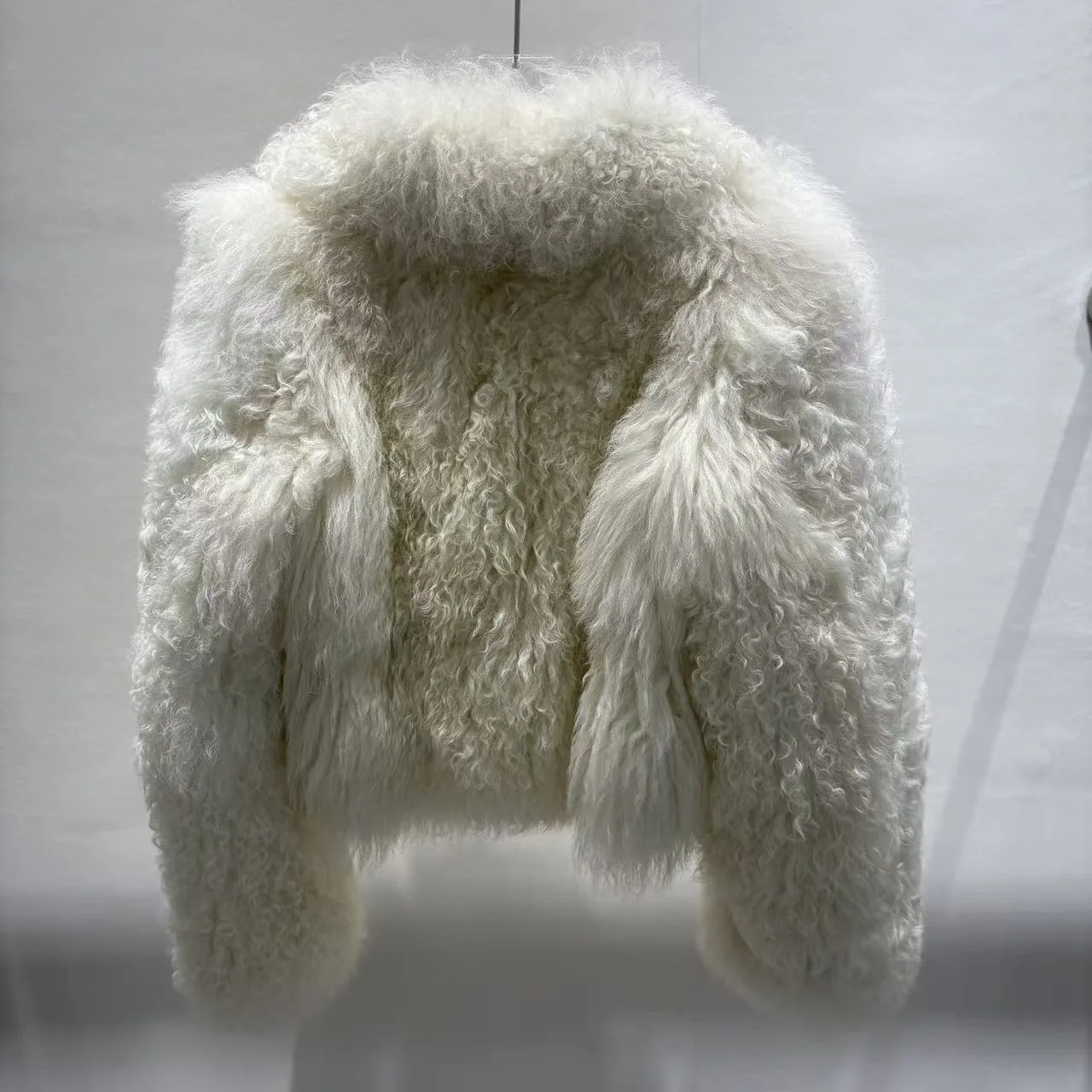 Short White Real Wool Fur Jacket — back view