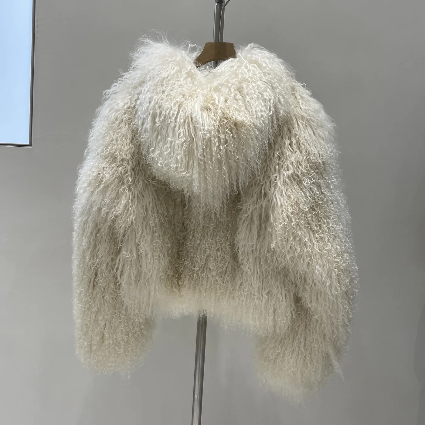 Hooded Mongolian Lamb Fur Jacket back view thumbnail