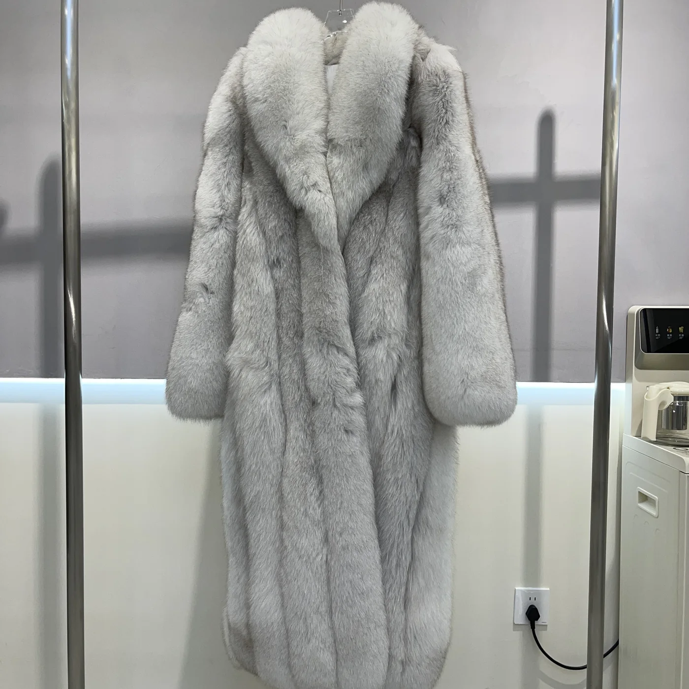 Whole Fox Fur Long Coat with Large Lapel — front view