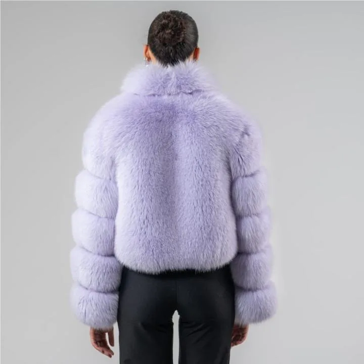 Blue Fox Fur Cropped Jacket back view thumbnail