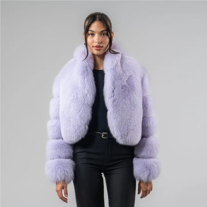 Lavender Blue Fox Fur Cropped Jacket — photographed reference