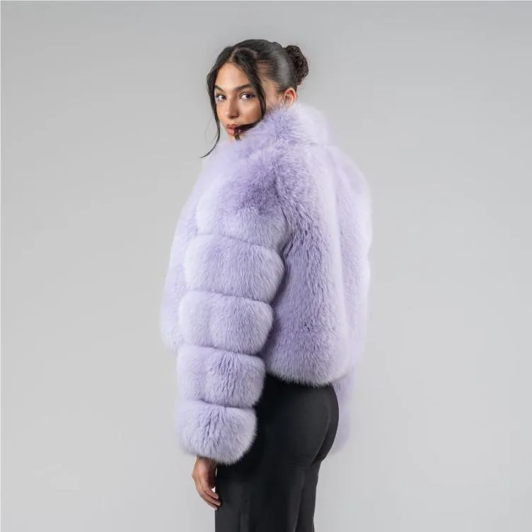 Blue Fox Fur Cropped Jacket side view thumbnail