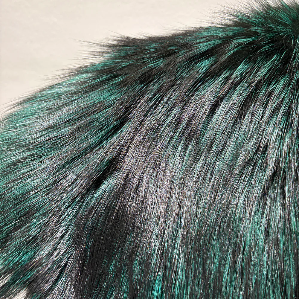 Green Embossed Cowhide Jacket with Fox Fur Collar — fox fur detail