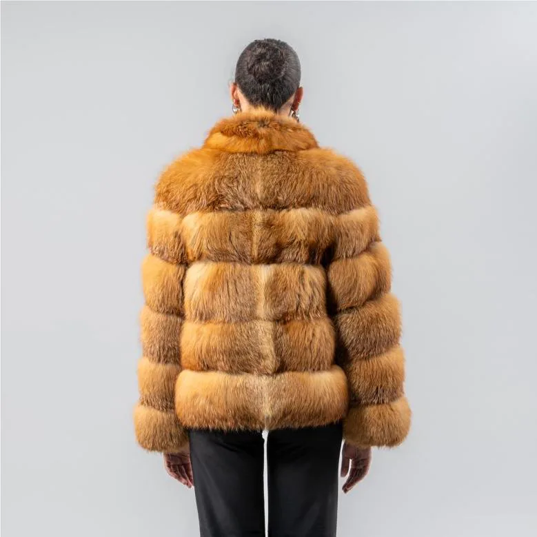 Brown Fox Fur Panel Jacket — back view