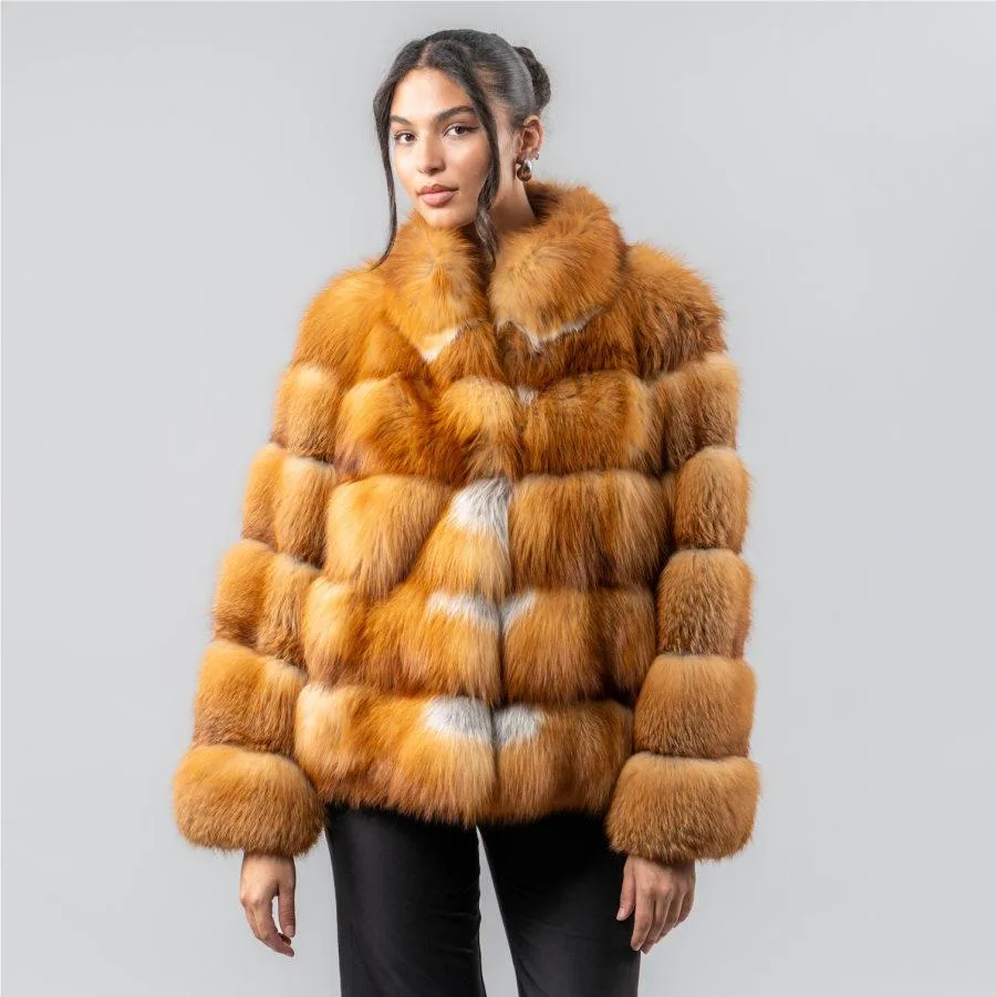 Brown Fox Fur Panel Jacket — photographed reference