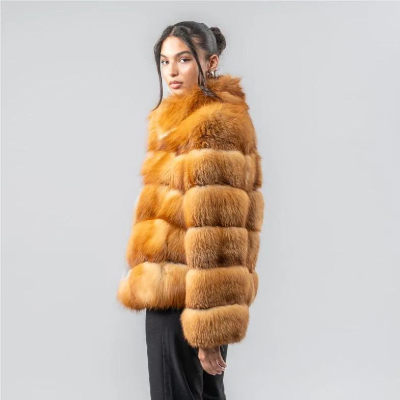 Brown Fox Fur Panel Jacket — side view