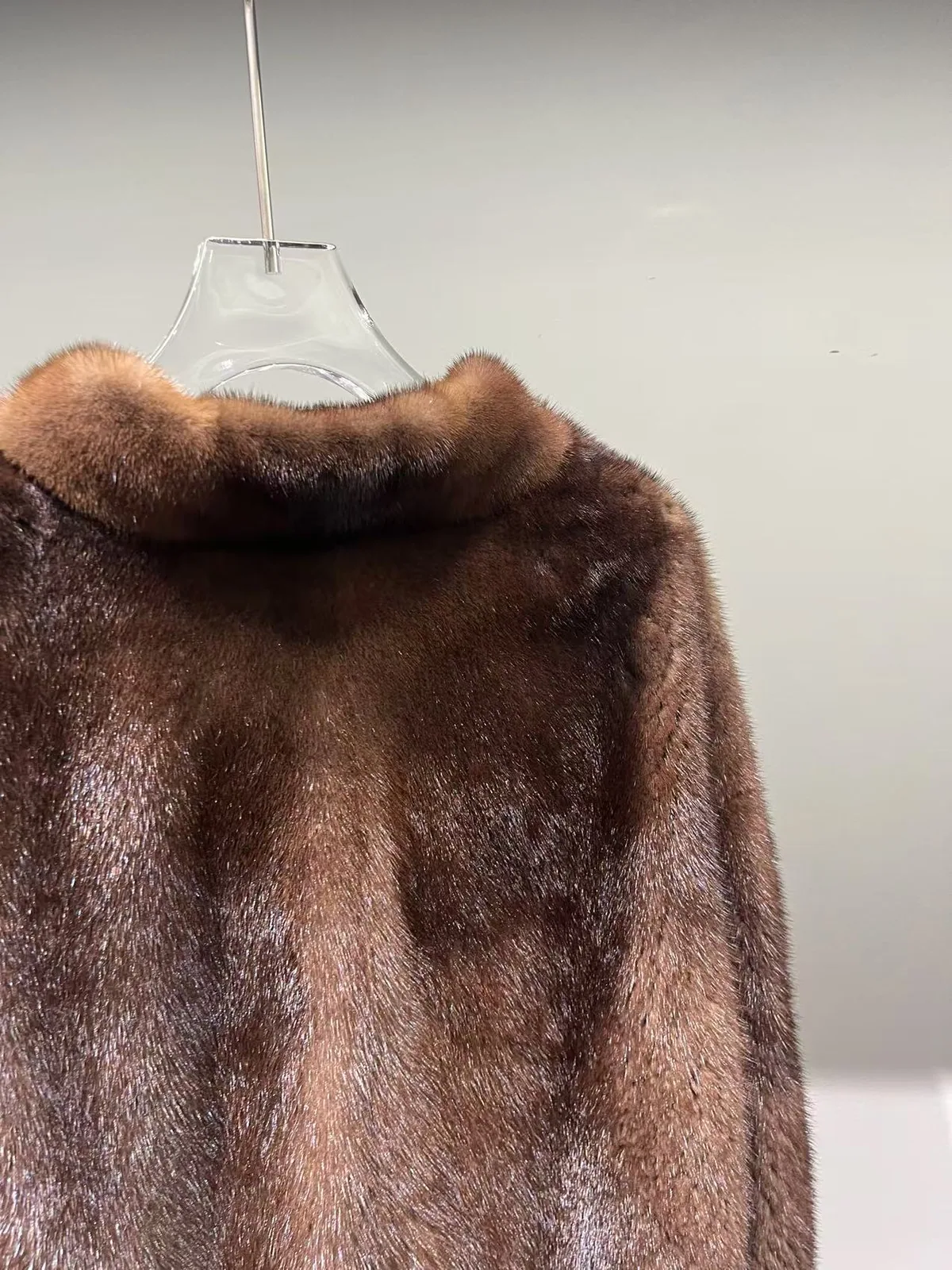 Mink Fur V-Neck Coat with Pockets — collar and mink fur detail