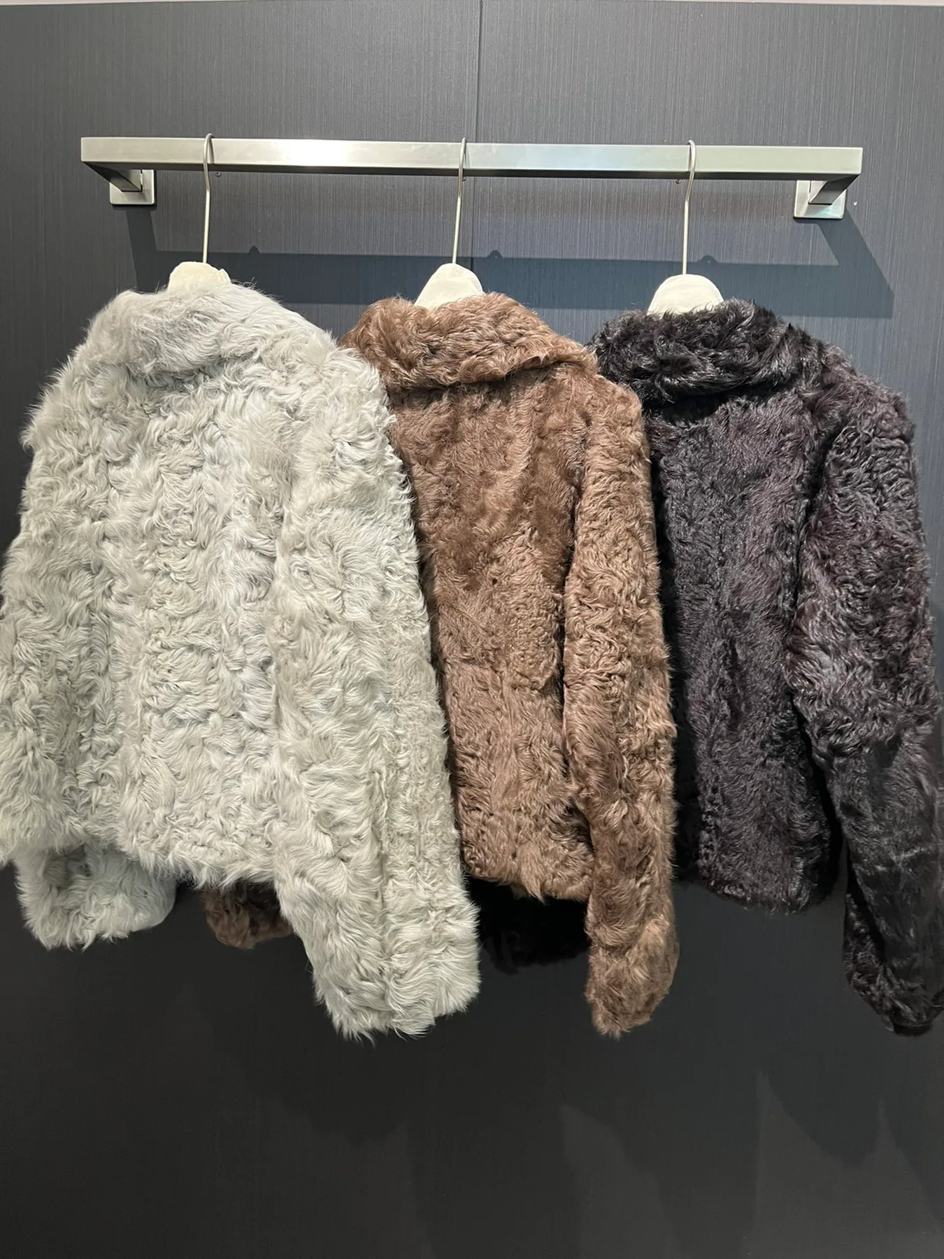 Solid-Color Mongolian Lamb Fur Jacket — back group view
