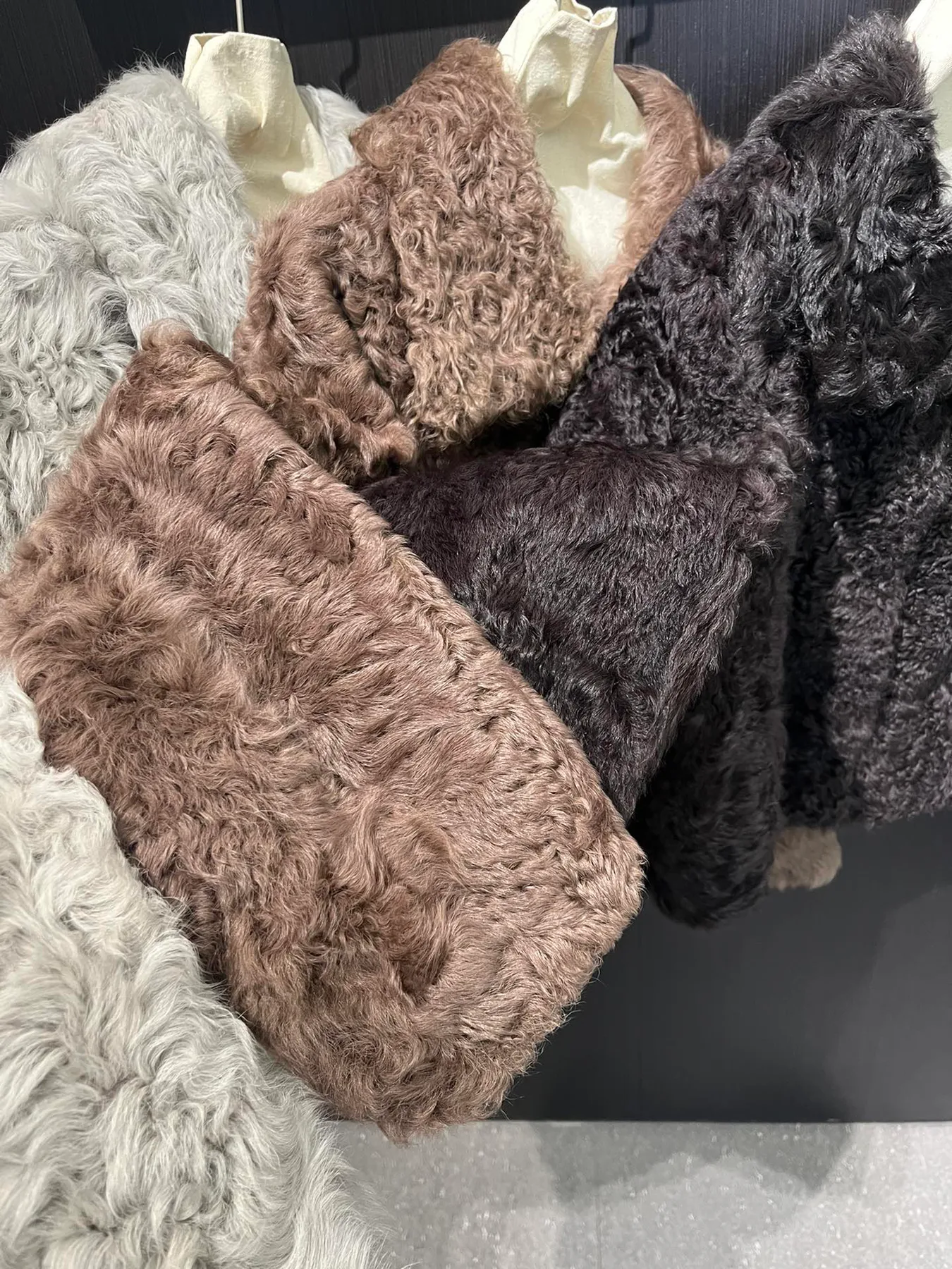 Solid-Color Mongolian Lamb Fur Jacket — material detail