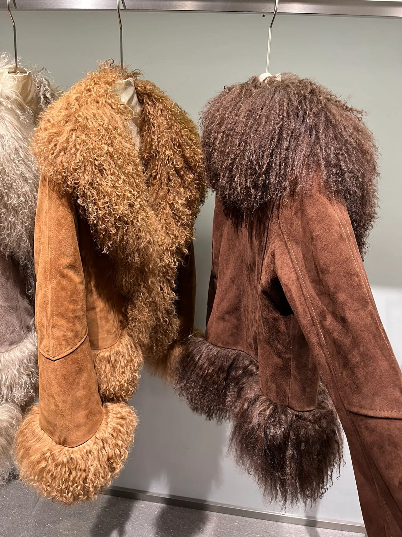 Shearling Leather Jacket with Mongolian Lamb Fur Collar — collar detail