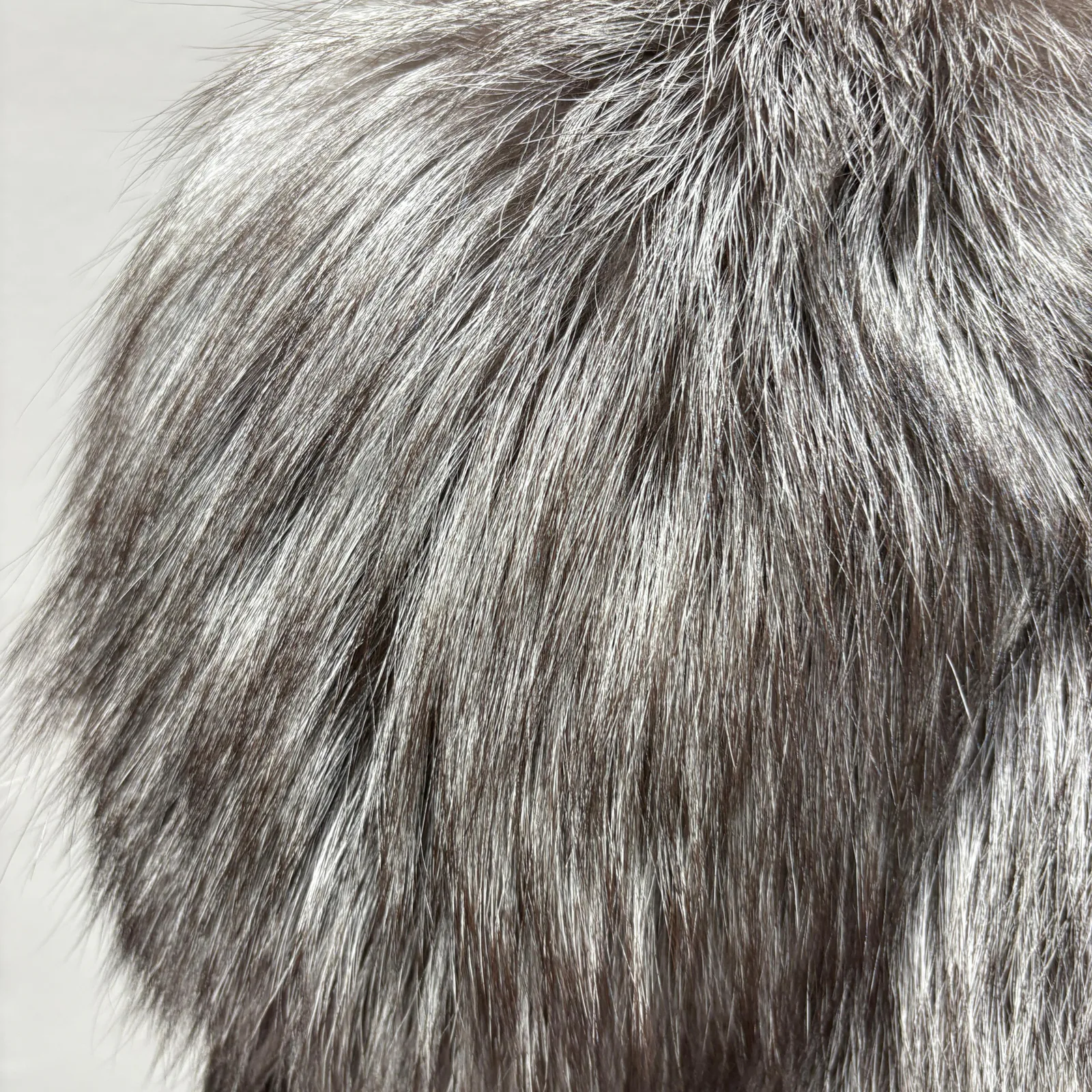 Black Sheepskin Leather Jacket with Silver Fox Trim — silver fox detail