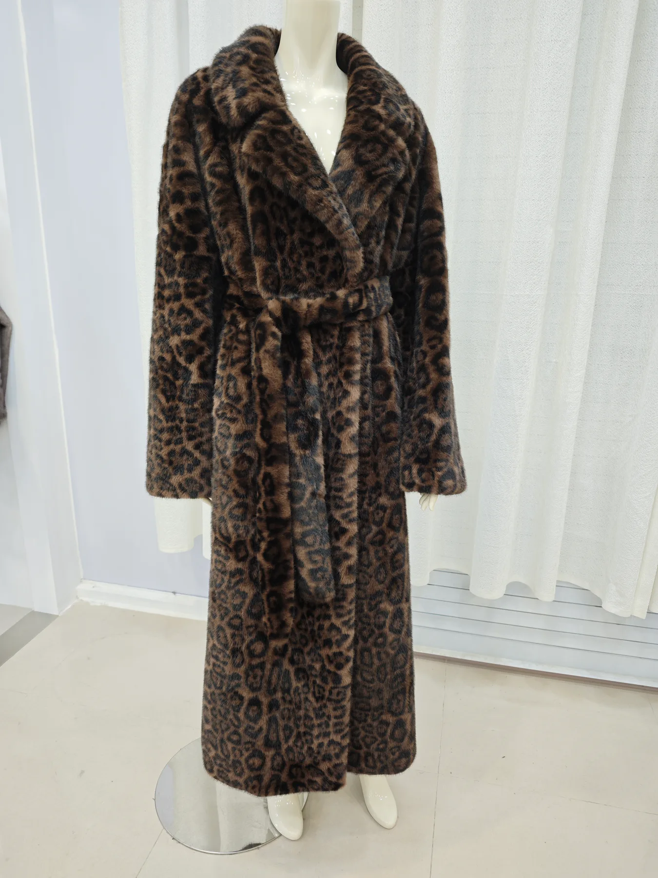 Leopard Faux Fur Long Coat side view thumbnail