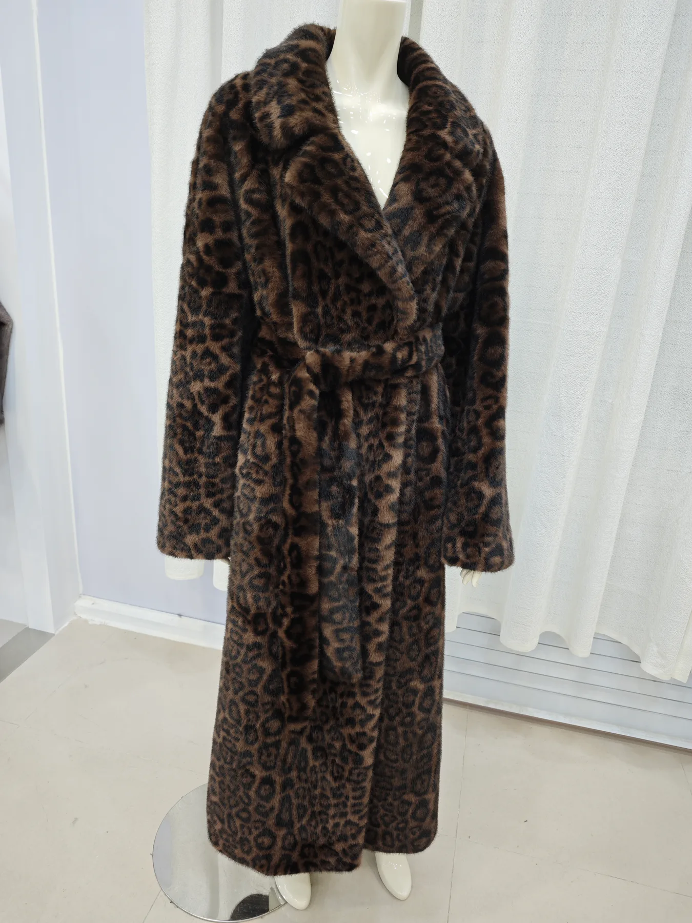 Leopard Faux Fur Long Coat back view thumbnail