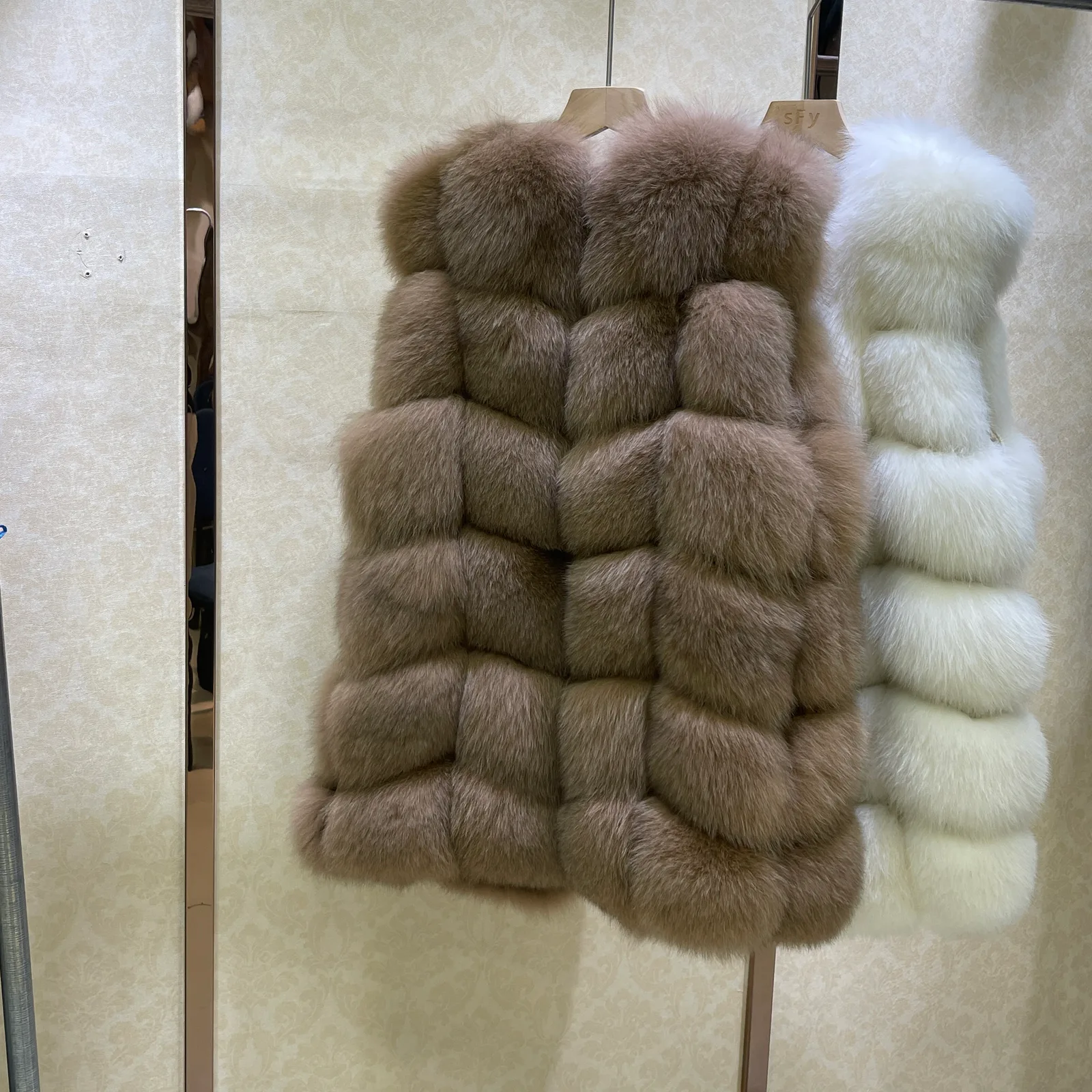 Long Rabbit Fur Vest — back view