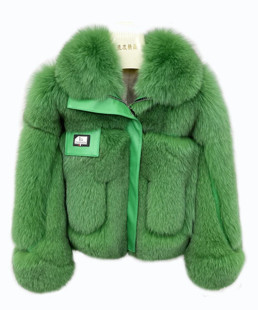 Green Fox Fur Panel Jacket