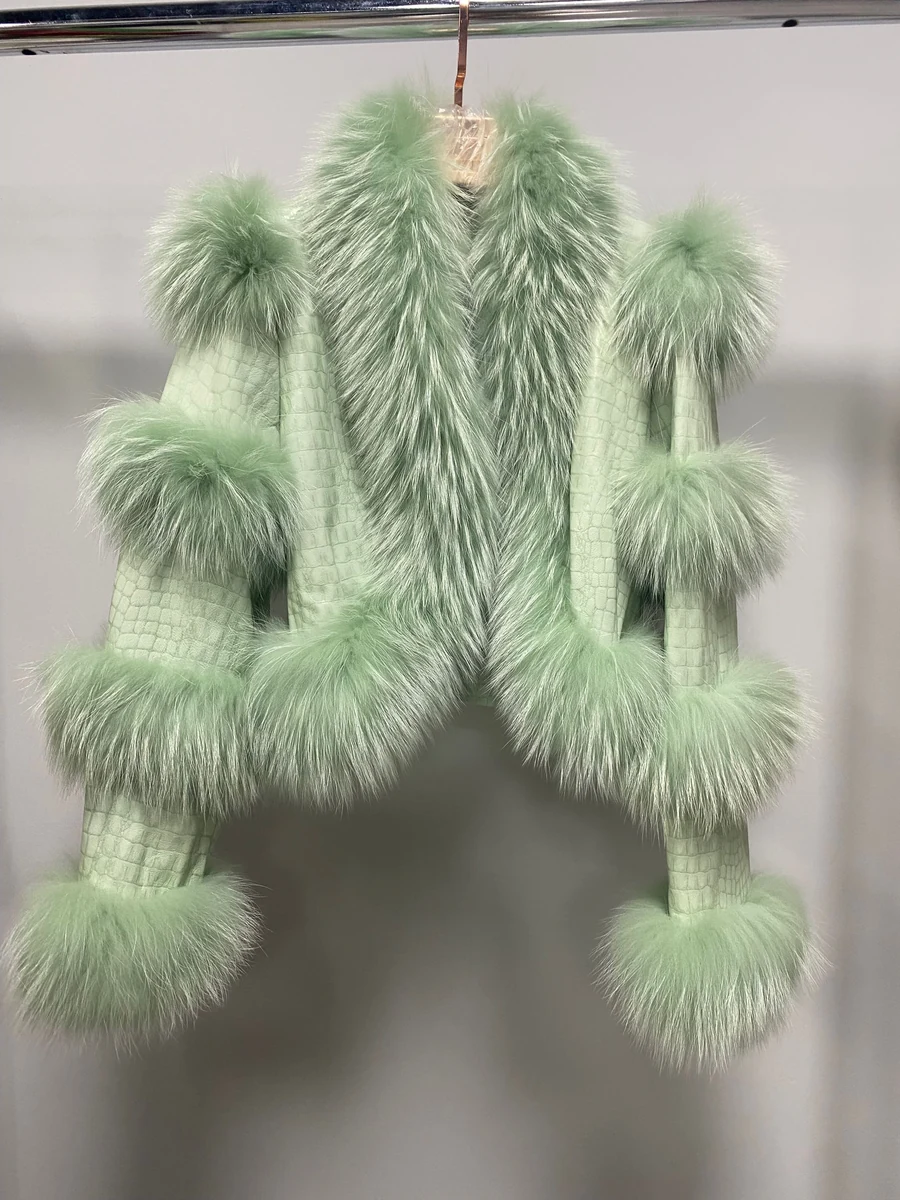 Leather Jacket with Raccoon Fur Trim