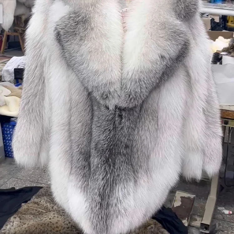 Long grey-white fur coat front reference