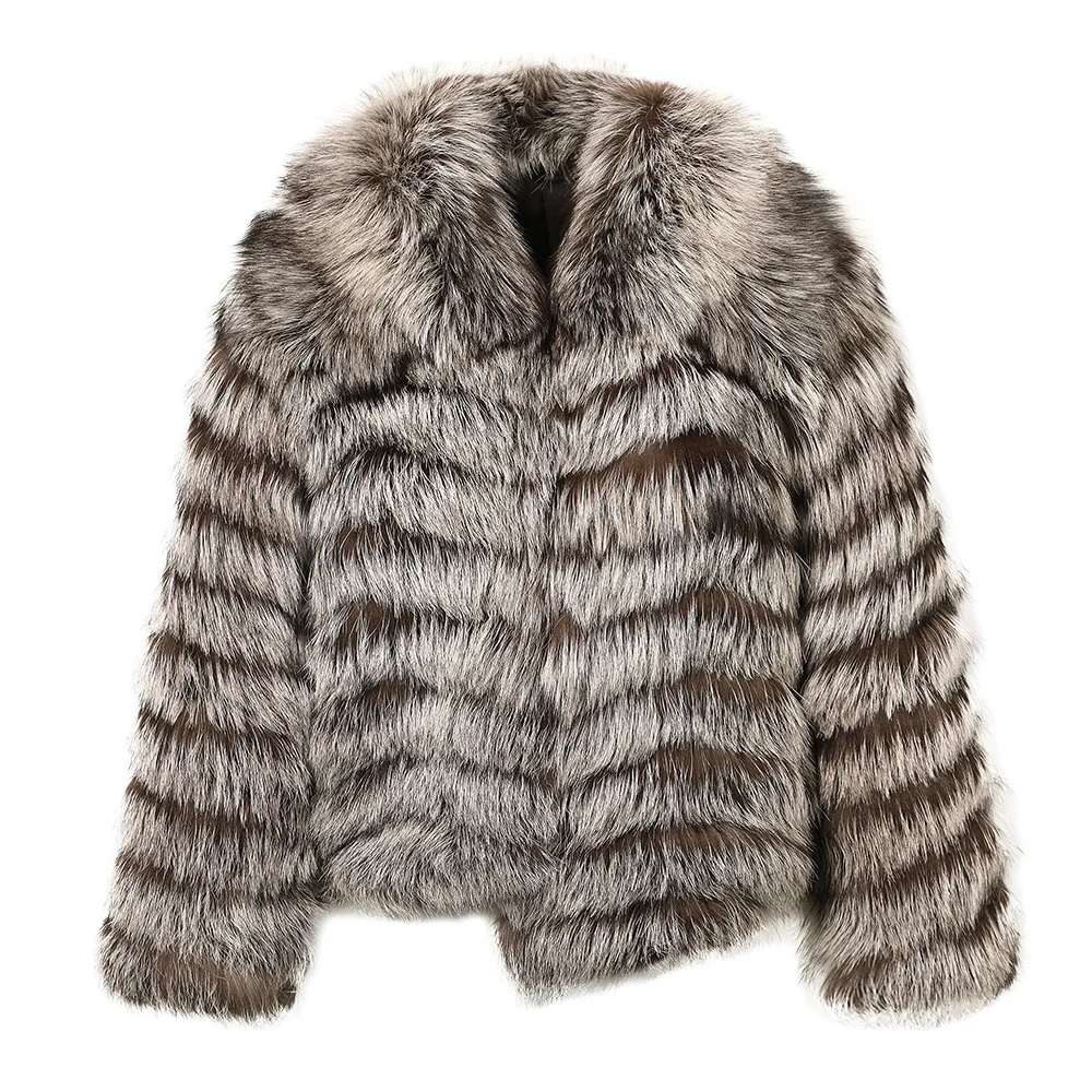 Silver-tone short fur jacket front reference