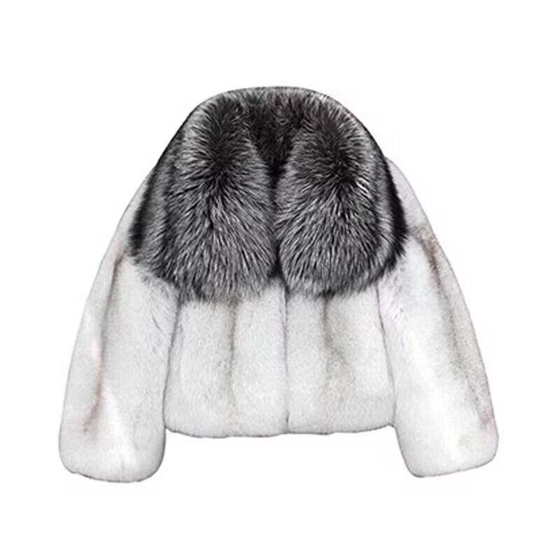 Light cropped jacket reference with an oversized grey-black collar
