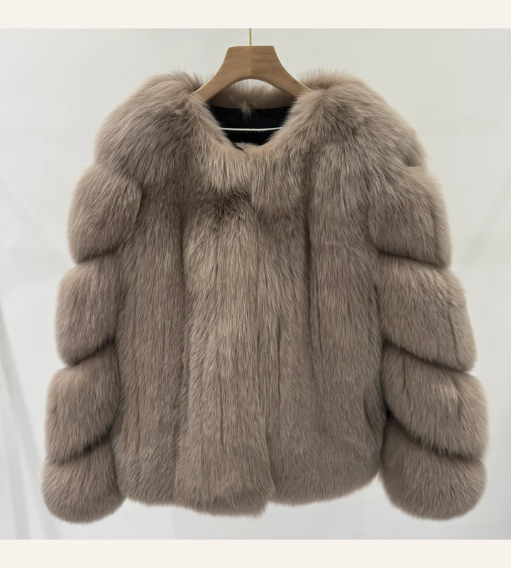 Chaqueta de piel de zorro cacao con paneles