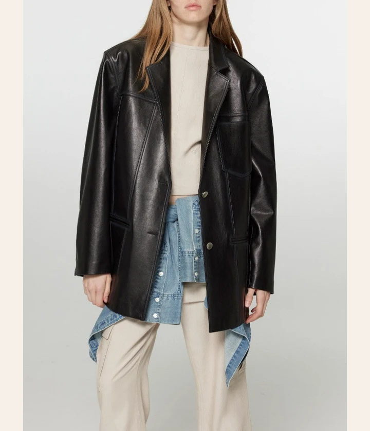 Blazer largo de cuero ovino curtido vegetal